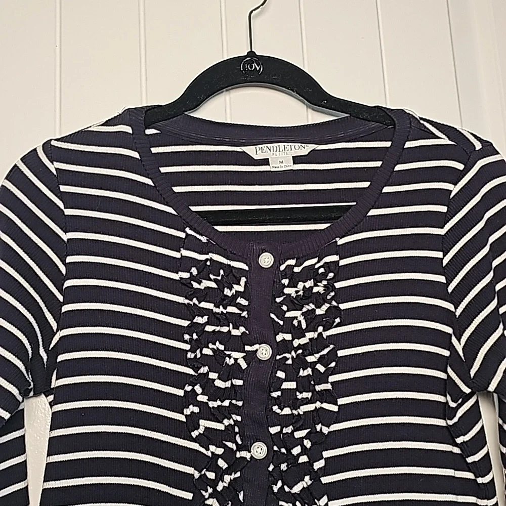 Pendleton MP navy blue/white striped ruffled cardigan - Picture 3 of 15
